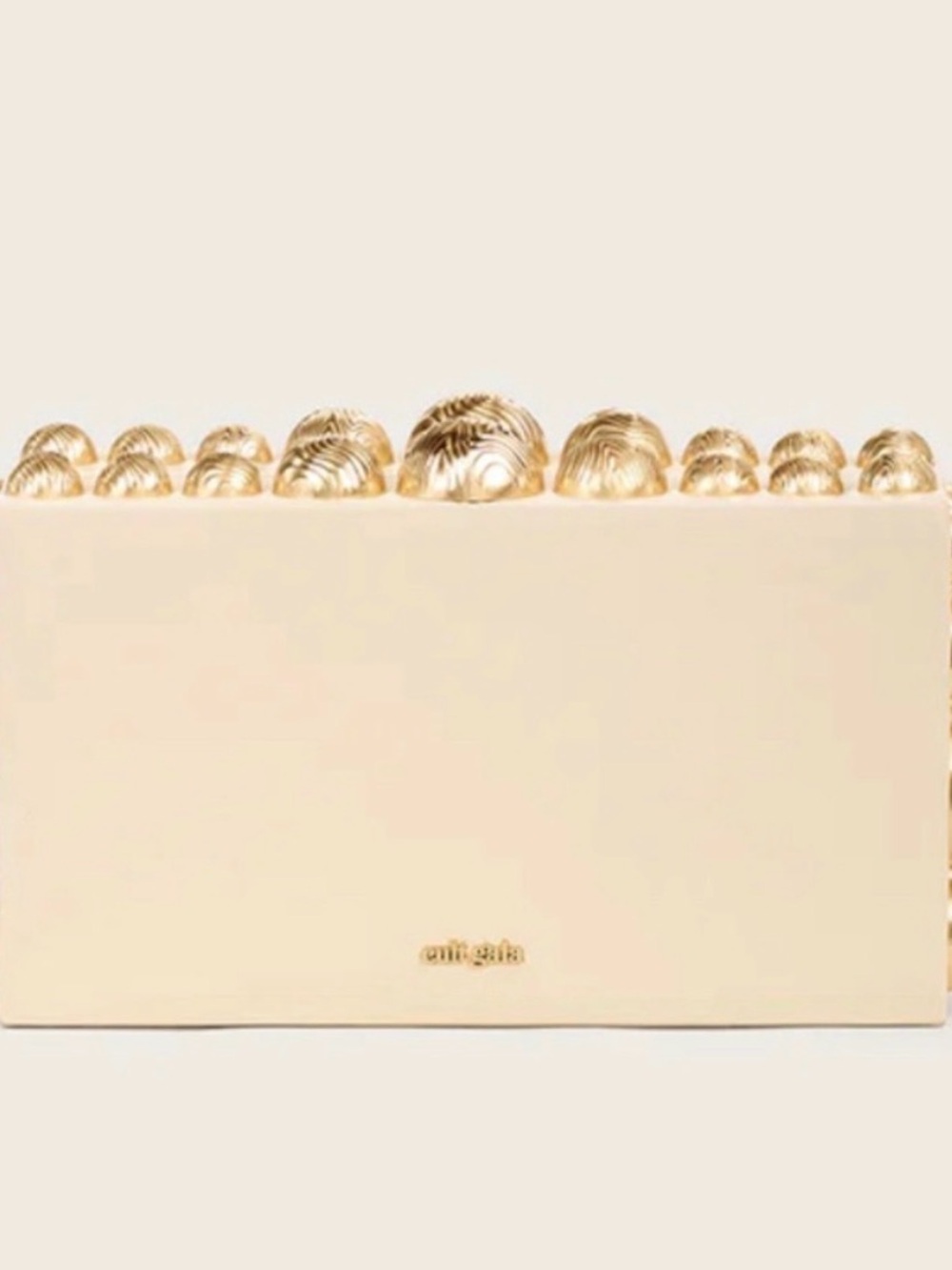 Yadira cult gaia Cream Clutch with Gold Shell Embellishments